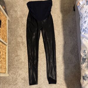 SPANX Black Faux Leather Maternity Leggings